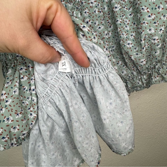 Floral Smocked Peplum Top Puff Sleeves Sage Green Cottagecore XL - Picture 5 of 5
